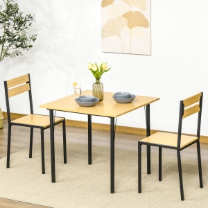 HOMCOM Industrial 3-Piece Dining Table Set, Square Kitchen Table with 2 Chairs for Small Space, Yellow