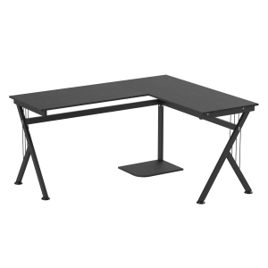 HOMCOM 61" L-Shaped Corner Office Workstation Computer Desk with Steel Frame- Black