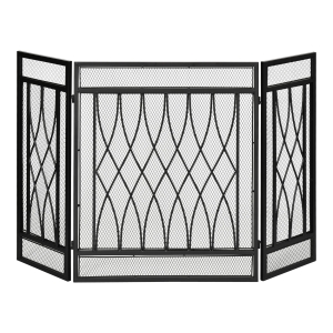 HOMCOM 3-Panel Folding Fireplace Screen, Metal Mesh Fire Spark Guard for Wood Burning, 49.5" x 31.5", Black