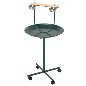 PawHut 49" Rolling Durable Stainless Steel T-Stand Bird Training Activity Playground with Perch 2 Stainless Steel Bowls