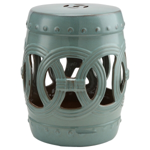 Outsunny 14" Multi-Use Ceramic Garden Stool / Round Side Table / Foot Rest with Knotted Ring Design Antique - Blue Green