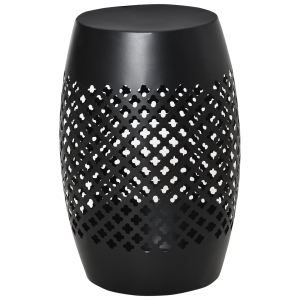 Outsunny Outdoor & Indoor Garden Steel Round Accent Table w/ Hollow Drum Design, Black