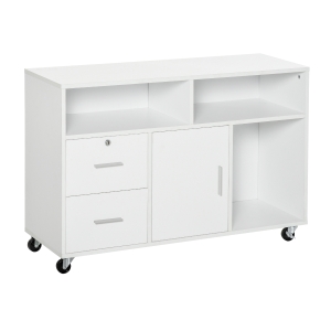 HOMCOM Printer Stand Home Office Mobile Cabinet Organizer Desktop with Caster Wheels, 2 Locking Breaks and Drawer, White