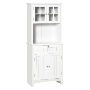 HOMCOM Kitchen Buffet Hutch Wooden Storage Cabinet with Framed Glass Door, Drawer and Microwave Space, White
