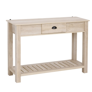 HomCom Console Side Entryway Table with Storage Drawer, Bottom Shelf, & a Strong Sturdy Construction - White Oak