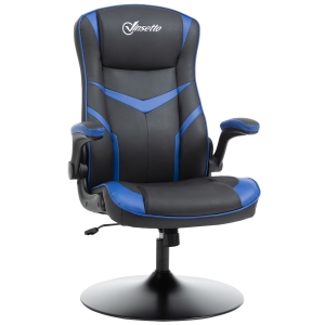 Vinsetto High Back Video Gaming Chair Height Adjustable Flip-up Armrest 360° Swivel with Pedestal Base - Black & Blue