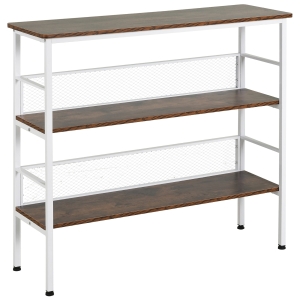 HomCom 3-Tier Industrial Style Storage Metal Wooden Shelf with a Robust Multi-Functional Design & Adjustable Feet - White