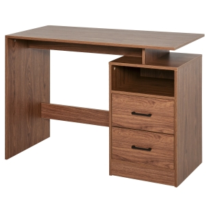 HOMCOM Compact Computer Desk with Split Open Shelves, 2 Pull Out Storage Drawers and Stable Wooden Frame - Walnut