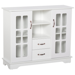 HOMCOM Modern Sideboard Storage Console Cabinet with Glass Door and Drawer for Kitchen & Dining Room - White