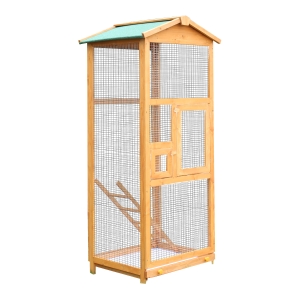 PawHut Wooden Large Bird Cage 65" Pet Play Covered House Ladder Feeder Stand Outdoor