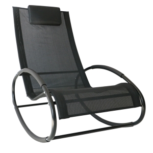 Outsunny Patio Rocking Lounge Chair Orbital Zero Gravity Seat Pool Chaise with Pillow - Black