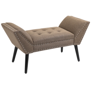 HOMCOM Modern Button Tufted Sitting Bench,Accent Fabric Upholstered Ottoman for Bedroom or Living Room, Brown