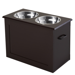 PawHut Raised Pet Feeding Storage Station with 2 Stainless Steel Bowls Base for Large Dogs and Other Large Pets - Dark Brown