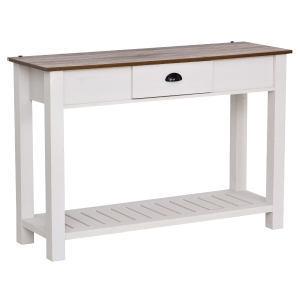 HomCom Console Side Entryway Table with Storage Drawer, Bottom Shelf, & a Strong Sturdy Construction - White