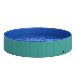 PawHut 12" x 56" Collapsible PVC Pet Foldable Swimming Pool Dog Bathing Tub - Green / Blue