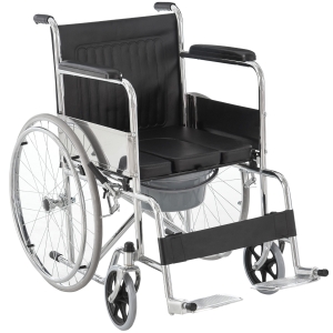 HOMCOM Folding Commode Mobile Toilet Aluminium Alloy Wheelchair with Detachable Bucket for Bedside/Bathroom