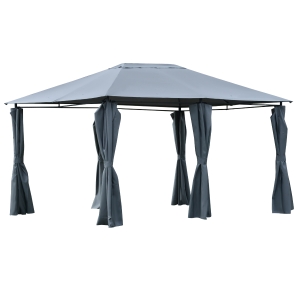 Outsunny 13' x 10' Steel Outdoor Patio Gazebo Pavilion Canopy Tent w/ Curtains Grey