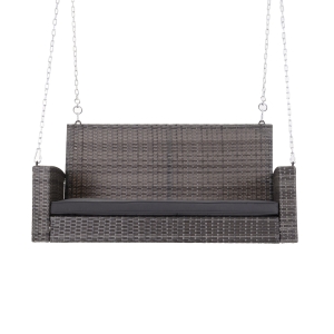 Outsunny 2-Person Outdoor Wicker Hanging Porch Swing Bench with Cushion