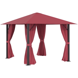 Outsunny 10' x 10' Patio Gazebo Outdoor Canopy Shelter w/ Vented Roof, Curtains, Wine Red
