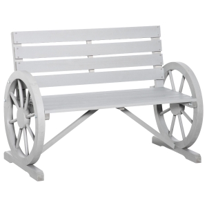 Outsunny Wooden Wagon Wheel Bench Rustic Outdoor Patio Furniture, 2-Person Seat Bench with Backrest