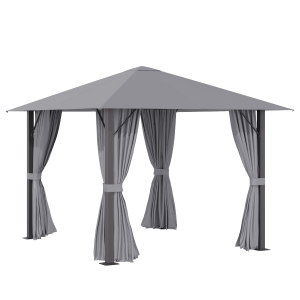 Outsunny 10' x 10' Patio Gazebo Outdoor Canopy Shelter w/ Vented Roof, Curtains Grey