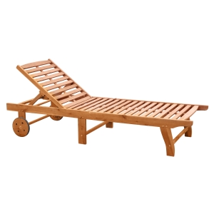Outsunny Wooden Outdoor Folding Chaise Lounge Chair Recliner with Wheels - Teak