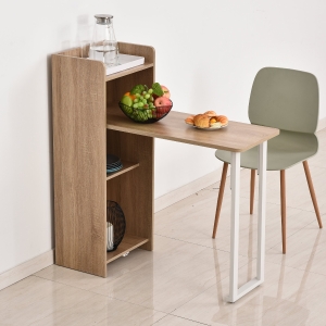 HOMCOM 2 In 1 Storage Cabinet & Dining Table 4-Tier Shelf w/ Drop Leaf Tabletop, Anti-toppling Design