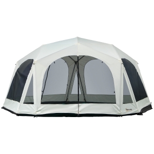 Outsunny 20-Person Camping Tent with Weatherproof Cover, Backpacking Family Tent with 8 Mesh Windows, 2 Doors & Portable Carry Bag for Fishing Hiking, Cream