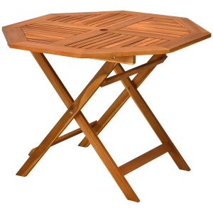 Outsunny Octagon Acacia Wood Outdoor Folding Patio Bistro Table with Umbrella Hole