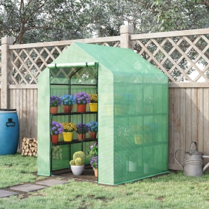 Outsunny 56" x 54" x 74" Walk-in Plant Greenhouse Portable Garden Flower Seed Warm House 8 Shelves Outdoor Plant Growth Hot House PE Cover Green