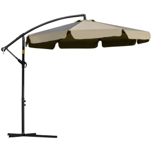 Outsunny 9FT Offset Hanging Patio Umbrella Cantilever Umbrella with Easy Tilt Adjustment, Cross Base and 8 Ribs for Backyard, Poolside, Lawn and Garden, Brown