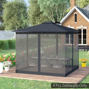 Outsunny Universal Replacement Mesh Sidewall Netting with 4 Panels, Zippers, C-Rings for 10x10ft Patio Gazebos, (Sidewall Only), Dark Grey