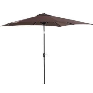 Outsunny 9' x 7' Patio Umbrella Outdoor Table Market Umbrella with Crank, Solar LED Lights, 45° Tilt, Push-Button Operation, for Deck, Backyard, Pool and Lawn, Brown