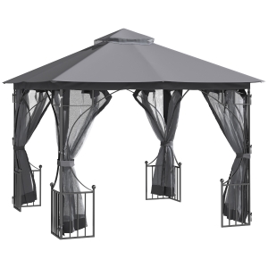 Outsunny 10' x 10' Outdoor Gazebo Canopy, Garden Patio Party Shelter w/ 2-Tier Roof, Dark Grey