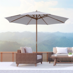 Outsunny ⌀10’ x 8.2’H Bamboo Wooden Round Market Patio Sun Umbrella Garden Parasol Outdoor Sunshade Canopy (Beige)