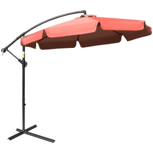 Outsunny 9FT Offset Hanging Patio Umbrella Cantilever Umbrella with Easy Tilt Adjustment, Cross Base and 8 Ribs for Backyard, Poolside, Lawn and Garden, Wine Red