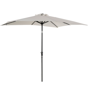 Outsunny 9' x 7' Patio Umbrella Outdoor Table Market Umbrella with Crank, Solar LED Lights, 45° Tilt, Push-Button Operation, for Deck, Backyard, Pool and Lawn, White
