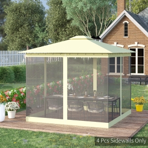 Outsunny Universal Replacement Mesh Sidewall Netting with 4 Panels, Zippers, C-Rings for 10x10ft Patio Gazebos, (Sidewall Only), Beige