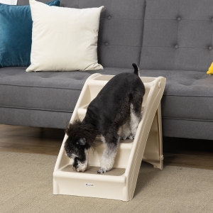 PawHut 4-Level Portable Pet Stairs, Foldable Dog Ramp, Lightweight Cat Steps, with Nonslip Soft Mats, for High Bed, Sofa, Up to 44 lbs, Beige