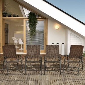 Outsunny Folding Patio Chair Set of 4, Rattan Folding Chairs with Armrest, Steel Frame for Outdoors, Camping, Brown