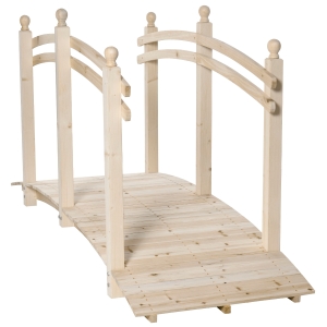Outsunny 7.5' Fir Wood Garden Bridge Arc Walkway with Side Railings, Perfect for Backyards, Gardens, & Streams, Natural