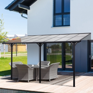 Outsunny 14.5' x 10' Outdoor Hardtop Pergola Polycarbonate Roof Aluminum Frame Gazebo with Adjustable Height and UV Protection, Grey