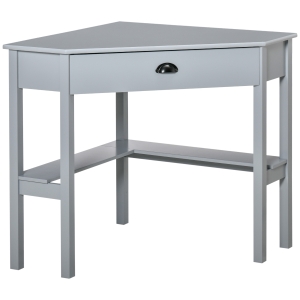 HOMCOM Corner Desk, Triangle Computer Desk with Drawer and Storage Shelves for Small Spaces, Home Office Workstation for Living Room, or Bedroom, Grey