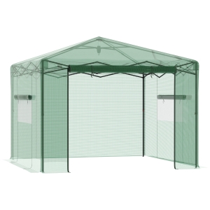 Outsunny 10' x 10' x 8' Portable Pop-up Walk-in Greenhouse with Roll-up Door & 2 Windows for Growing Flowers, Herbs, Vegetables