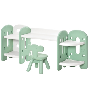 Qaba Kids Adjustable Table and Chair for Set, School, Art, and Meals, Green and White