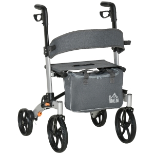 HOMCOM Aluminum Rollator Walker for Seniors and Adults with 10'' Wheels, Seat and Backrest, with Adjustable Handle Height and Removable Storage Bag, Silver