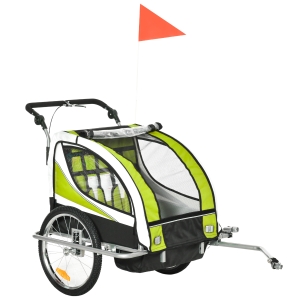 Aosom Children's Trailer & Stroller w/ Reflectors & 5 Point Harness Green