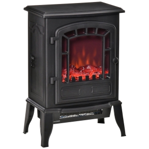 HOMCOM Free standing Electric Fireplace Stove, Fireplace Heater with Realistic Flame Effect, Overheat Safety Protection, 750W / 1500W, Black