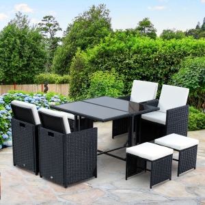 Outsunny 9 Pcs Garden Rattan Sofa Set w/ Removable Cushion Outdoor Funiture Patio