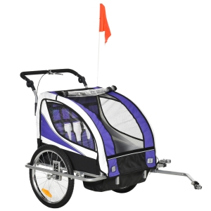 Aosom Folding Child Bike Baby Trailer with Safety Flag, Light Reflectors, & 5 Point Harness, Purple